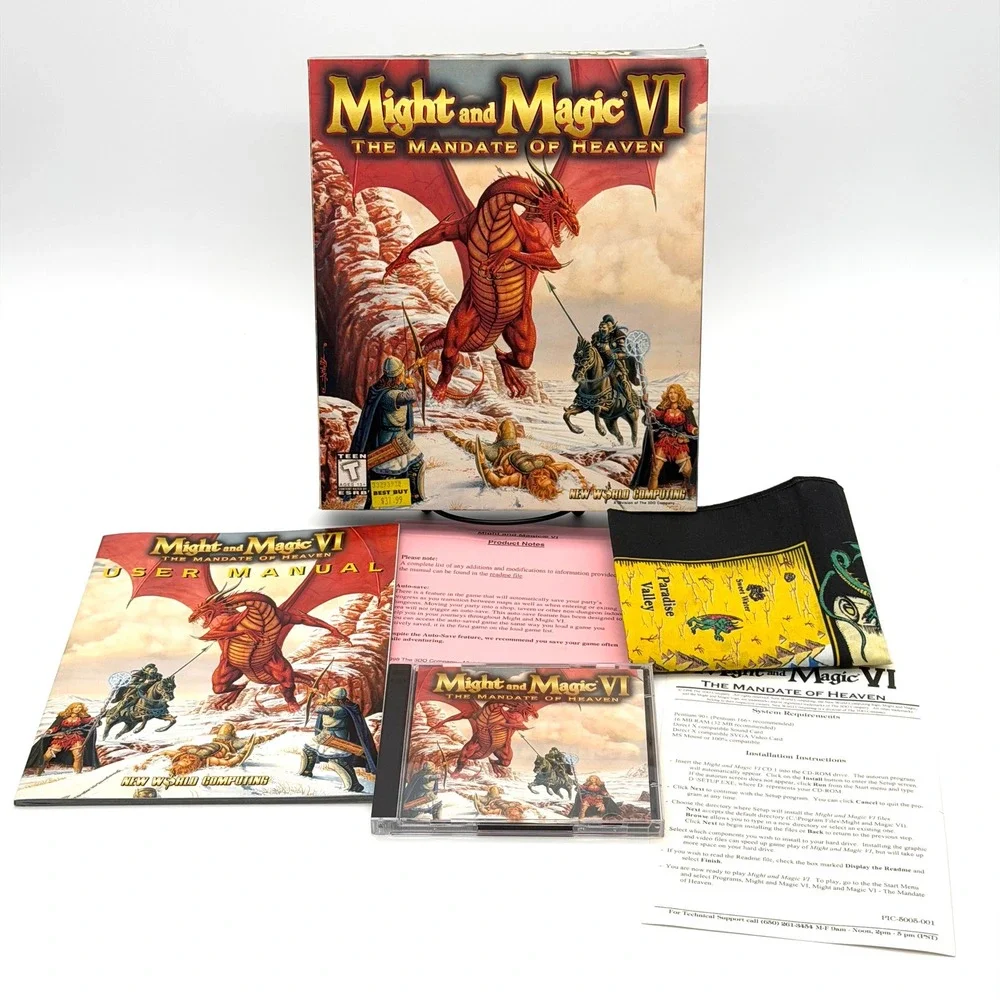 Might & Magic VI Mandate of Heaven PC Game 1998 Big Box Cloth Map New World